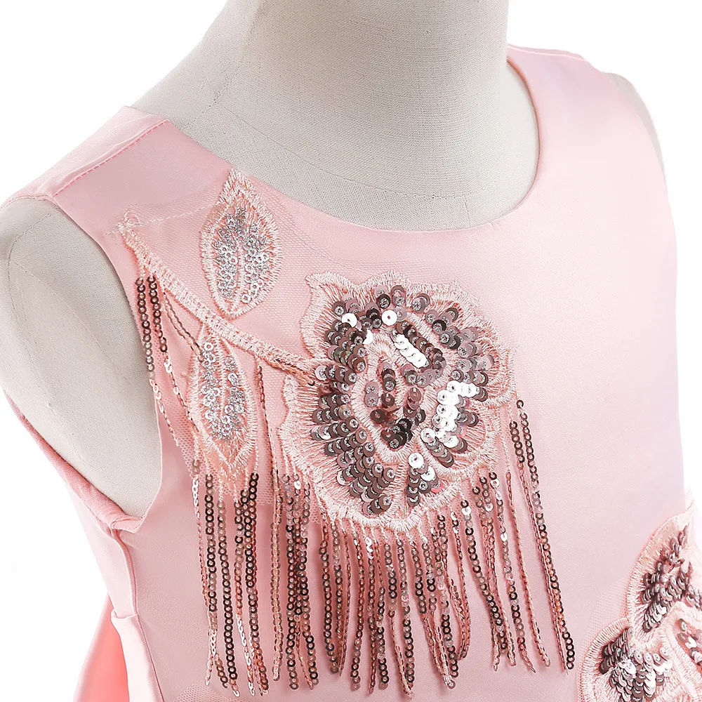 2019 платье для девочек без рукавов с бахромой и блестками атласное платье-Русалка