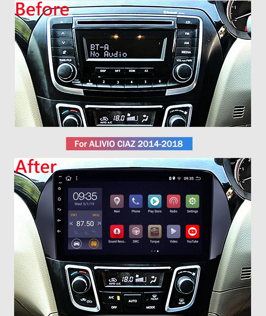 9 дюймов 2.5D IPS HD Мульти-сенсорный экран Android8.1 2G RAM 32G ROM NAVI для Suzuki alivio 2014-2018 с Bluetooth USB