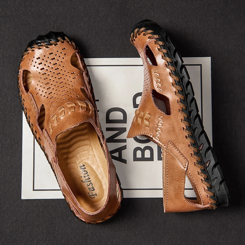 

2021 New Korean Cross Border Large Leather Sandals For Men