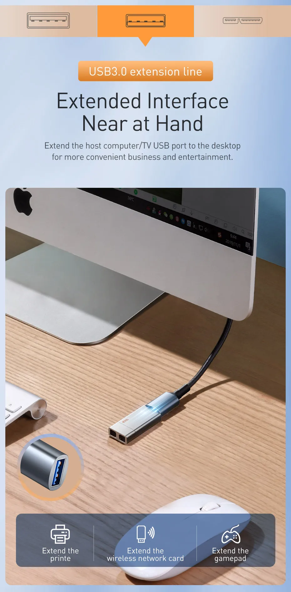 Baseus USB кабель-удлинитель USB 3,0 кабель для USB 3,0 Micro USB OTG кабель для Smart tv PS4 HDD USB 3,0 кабель для передачи данных