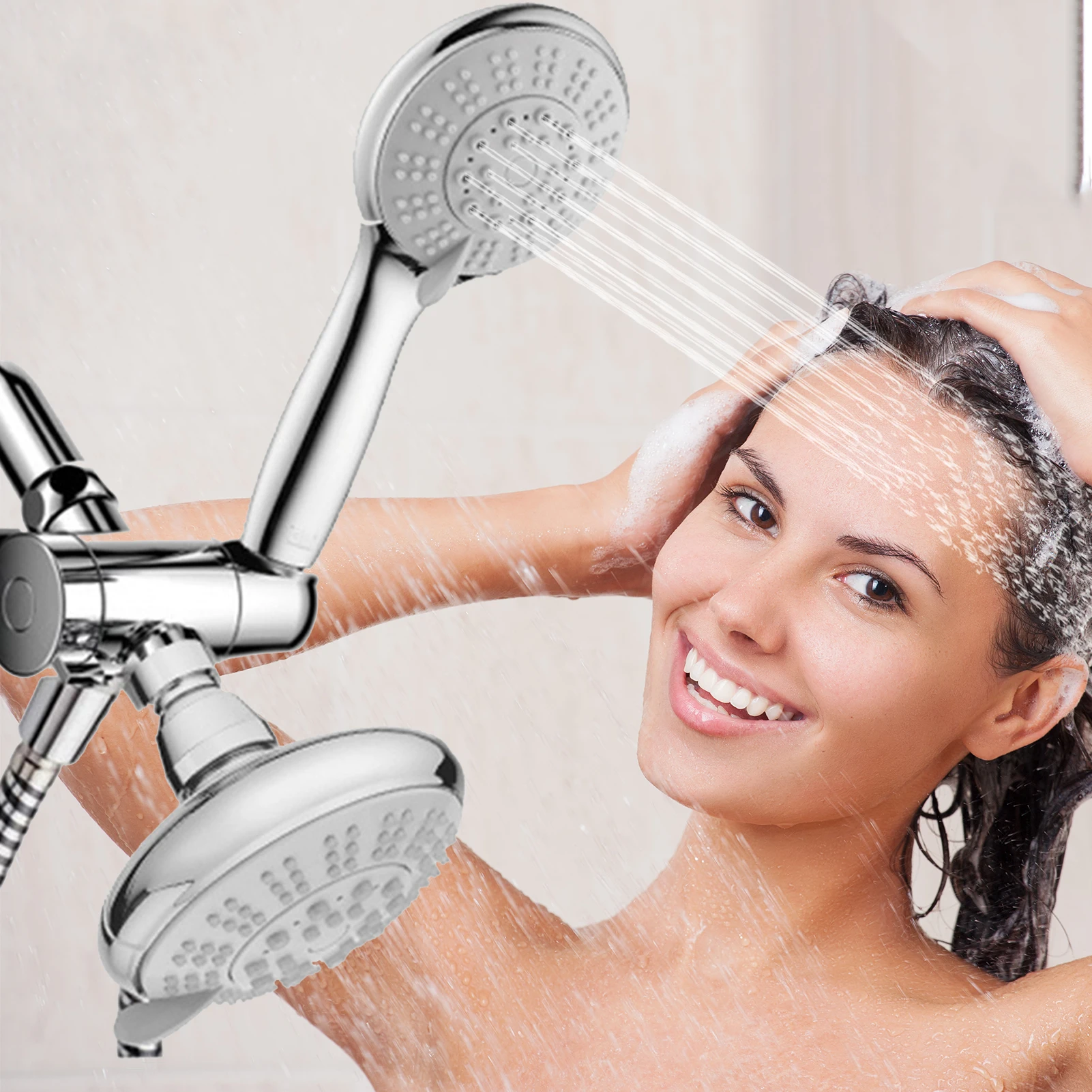 

3-Way Rainfall Combo Shower Head High Pressure 5-Setting Rain Showerhead and Handheld Showerhead Hose Bracket Polished Chrome