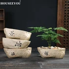 Непористый цветочный горшок для гидропонных растений, креативная керамическая посуда в стиле ретро, медные деньги, трава, зеленый цветок, ручная работа, керамический бонсай