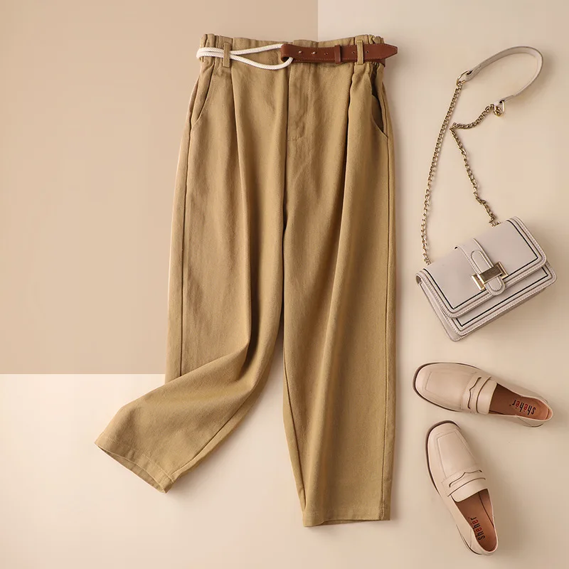 

Pencil Winter Autumn 100% and Cotton Women's High Waist Casual Ankle-Length Pants Vintage Streetwear Korean Style