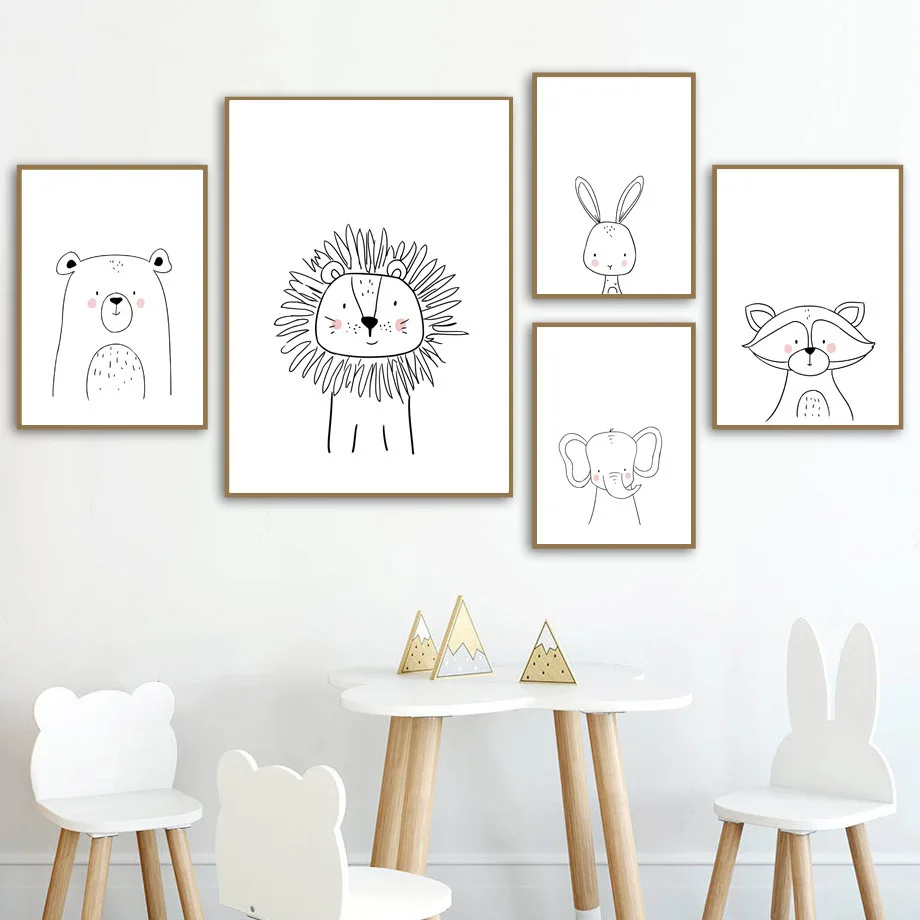 Милые животные минималистичное украшение висячая картина Скандинавская