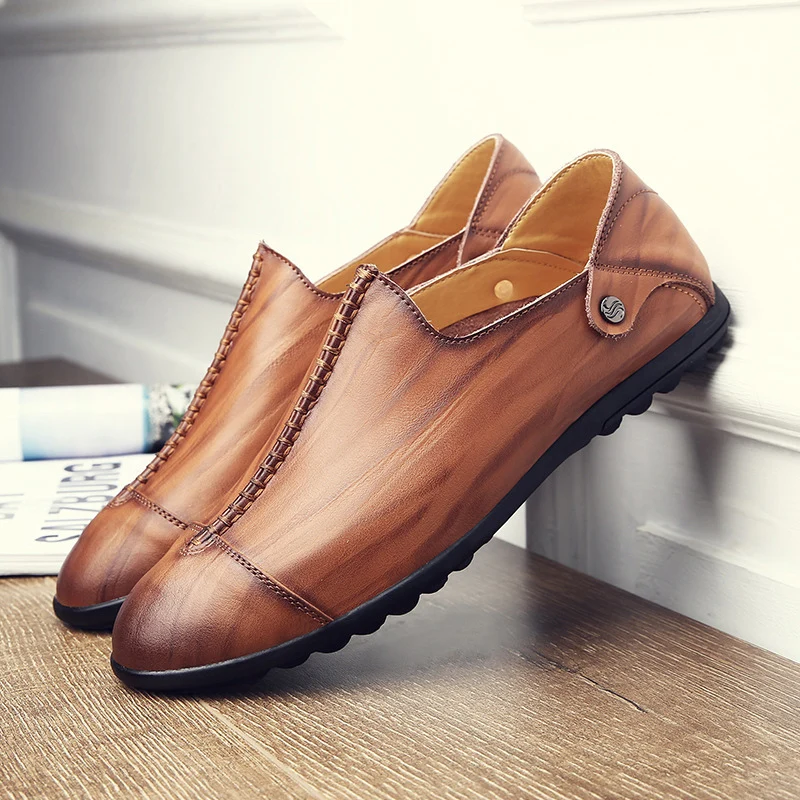 Cowhide Peas Shoes Men Casual Autumn New Sets Of Feet Lazy Fashion Driving Business zapatos de mujer | Обувь