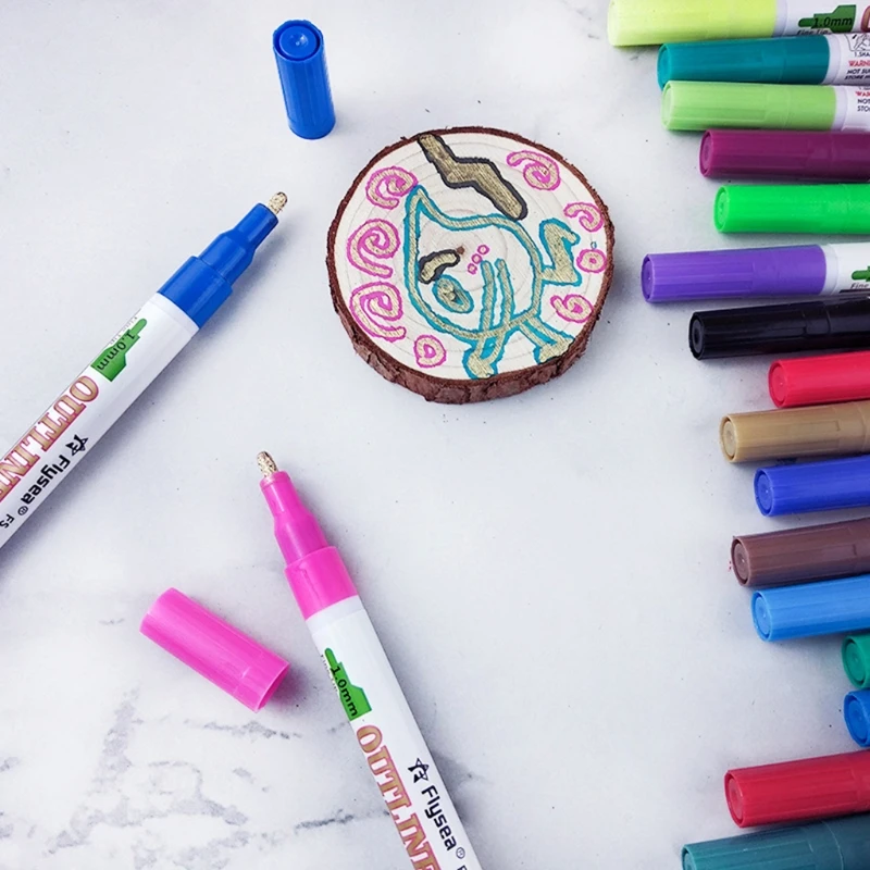 

18Pcs Epoxy Resin Magic Shimmer Paint Metallic Pens Double Line Outline Marker X7YA