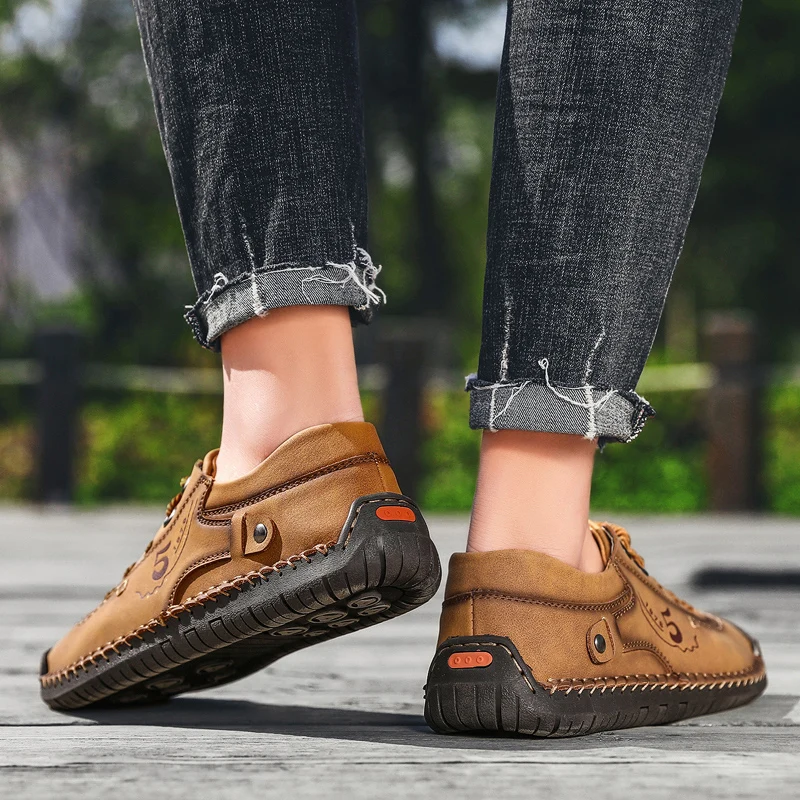 UEXIA Handmade Leather Mens Shoes Casual Luxury Brand Loafers Fashion Breathable Driving Slip on Moccasins Male Flats Footwear | Обувь