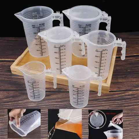 1 шт. 100/250/500 мл Пластиковые мерные чашки, кувшин, контейнер для жидкости, прозрачный Кухонный Контейнер для выпечки, воды для муки с крышкой, к...