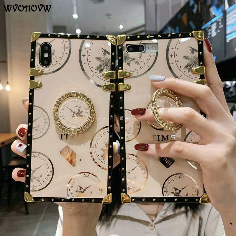 

Luxury Time Pattern TPU Material Square Phone Case For Huawei P20 P30 P40 lite Honor 8X 9X Pro Mate20 Nova3i Glossy Cover Handle