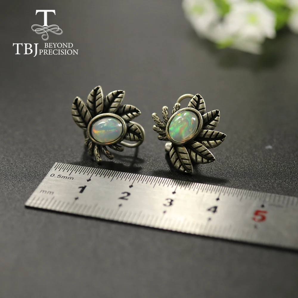 Женские серьги с опалом 2 карата TBJ ювелирные украшения овальными камнями 6 х8 мм в