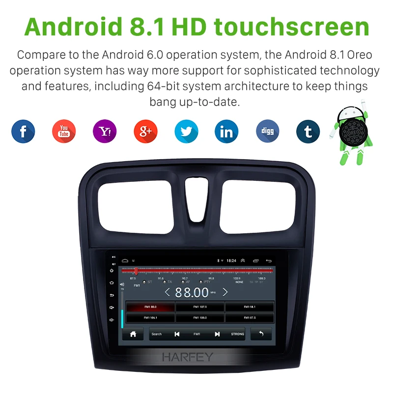 Harfey 9 дюймов Android 8 1 телефон для 2012 2017 Renault Sandero авто стерео Поддержка Carplay DVR