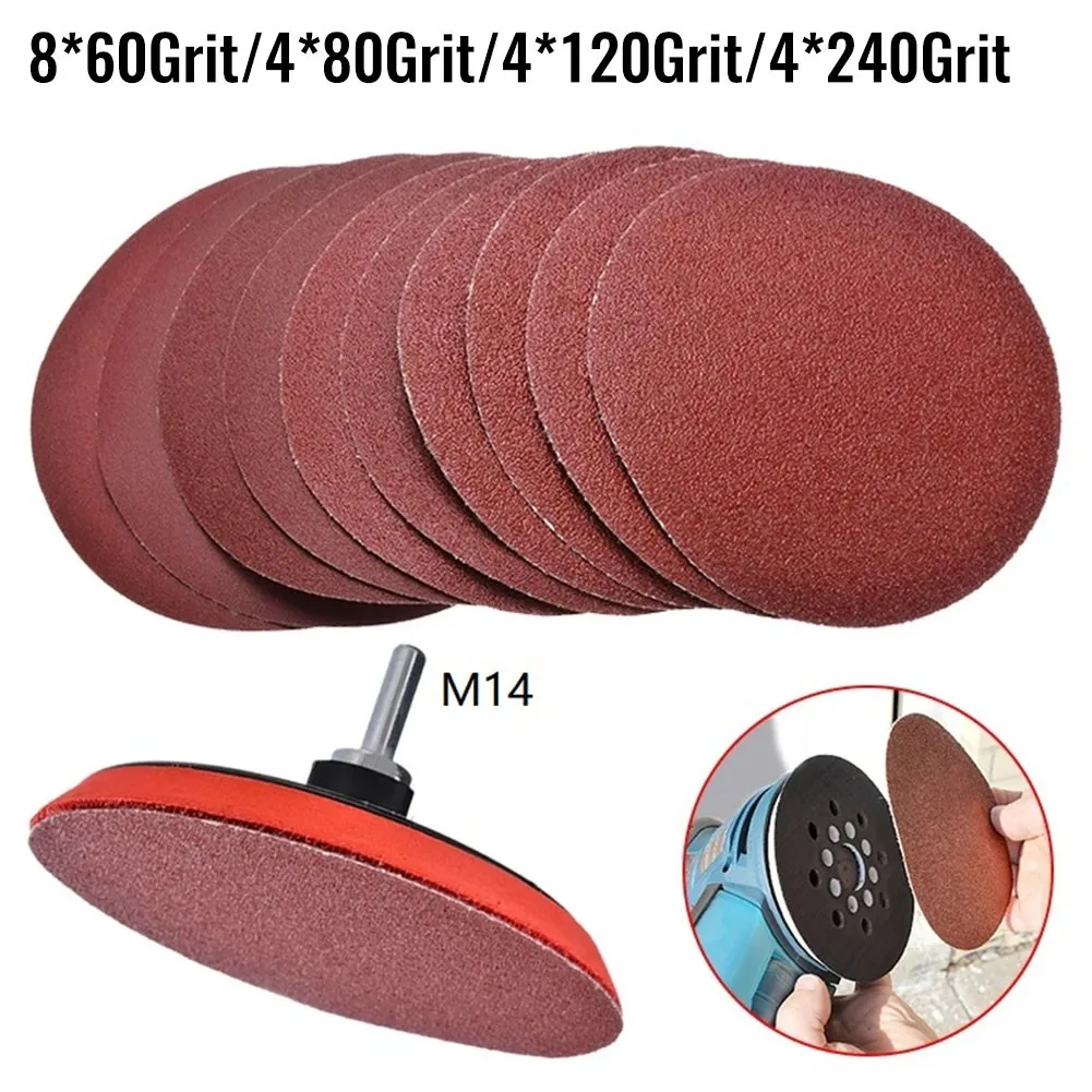 

20Pcs 5'' 125mm Round Sandpaper Sanding Disc Sand Sheet Hook Loop Pad 60-240 Grit With Backing Pad Drill Adaptor Polishing Tool