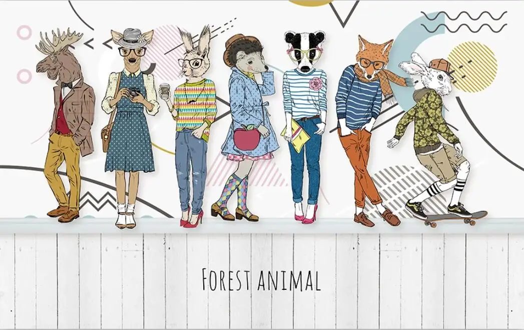 Северные картонные росписи Лесные животные Обои для детской комнаты Роскошная стена Мурал Картина Искусство печати на холсте HD-картон печать бумаги.