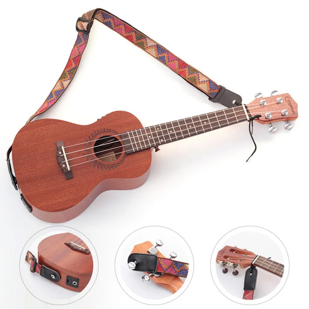 

Professional Ukulele Strap Ethnic Style Adjustable Length Leather Strap With Strap Lock Slip-resistant Guitar Accessories