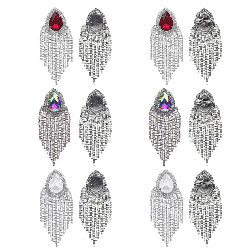 

2Pcs Fashion Waterdrop Design Rhinestone Crystal Pin Brooch with Tassels for Women Girls Dress Flat Back Applique Boutonnieres