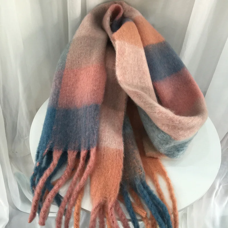 

Трендовый модный AC клетчатый полосатый шарф теплый имитация кашемира шарф с бахромой большой женский роскошный ремешок 2022 новый год