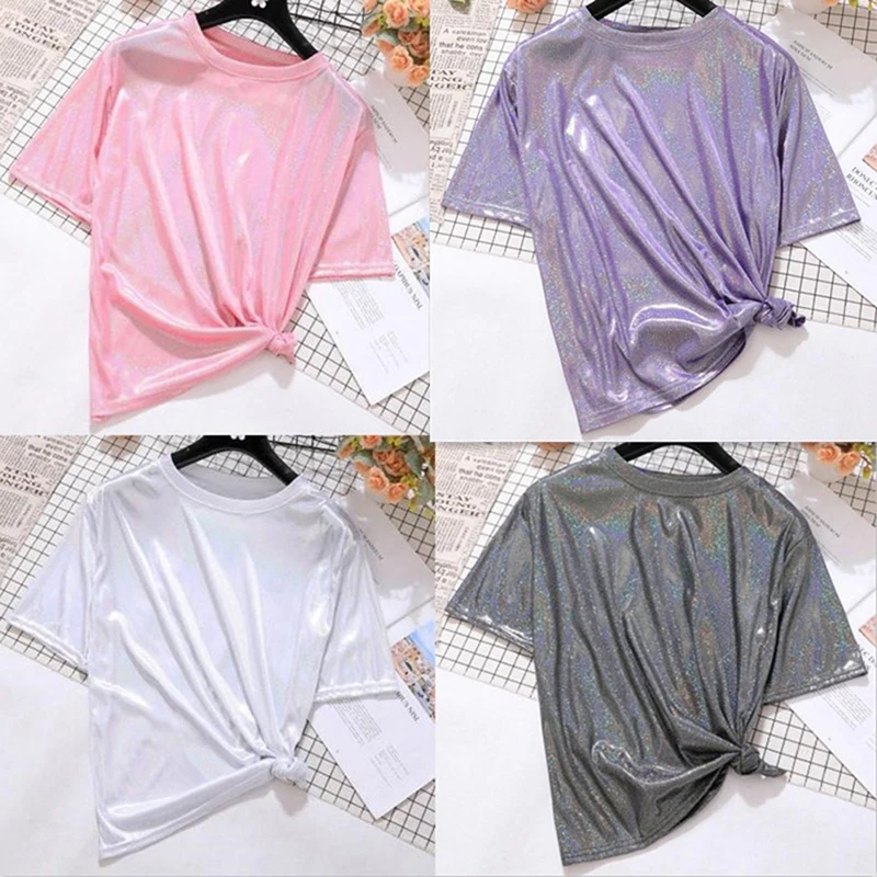 Футболки с пайетками размера плюс базовые футболки круглым вырезом и бисером