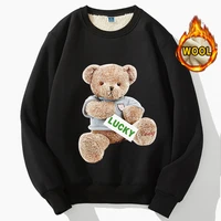 korean street wave brand bear sweatshirt neutral bear print lovers hoodie men women wool warm hooded harajuku style clothing s 4