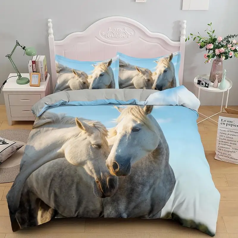 Horses Printed Duvet Cover Set Twin Full Queen King Size 2/3 pcs Bedding Comforter Bedspread Soft Lightweight Quilt Home Textile | Дом и сад