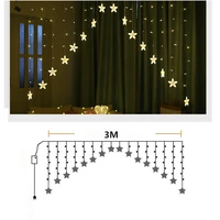 3m led curtain string lighting christmas lights romantic fairy star for home bedroom wedding garland party decoration eu plug