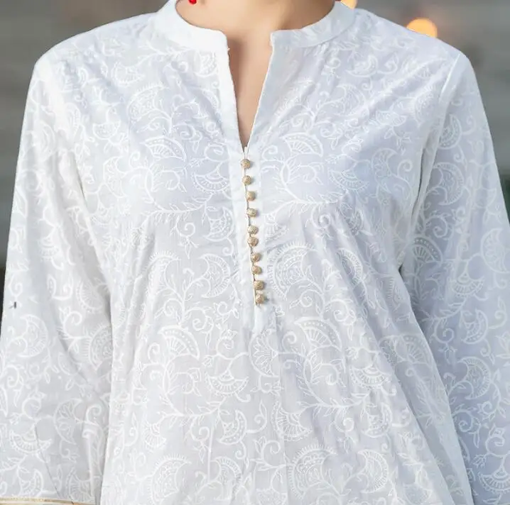 Женское платье с принтом индийская мода этнический стиль костюмы из хлопка белый