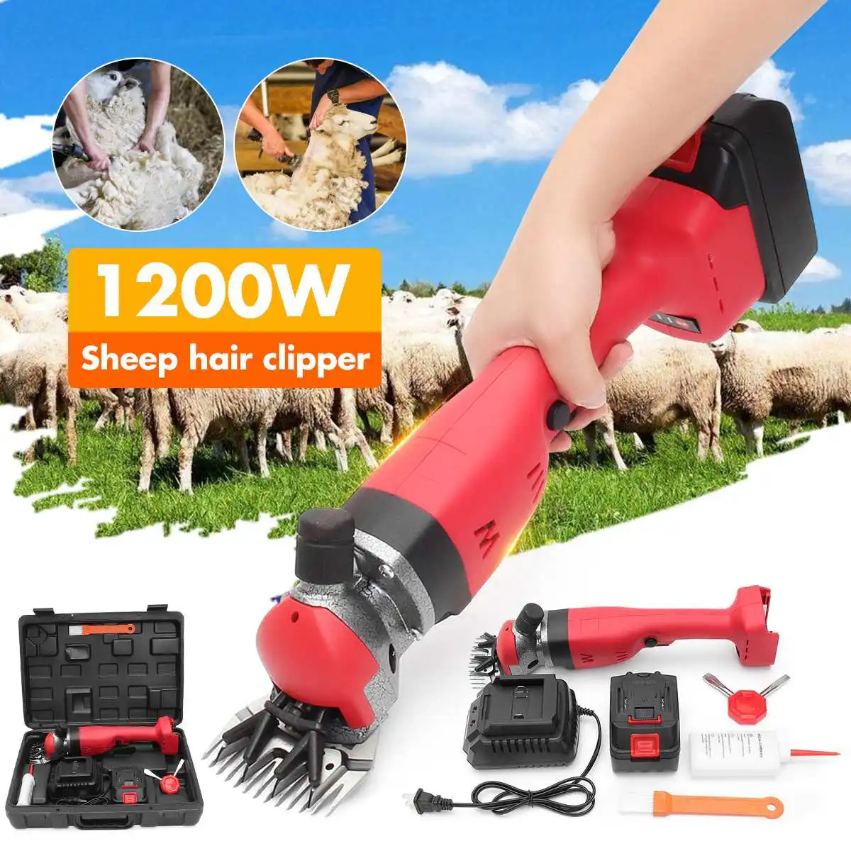 

220V 1200W Cordless Electric Sheep Goat Shearing Machine Clipper Farm Shears Cutter Wool Scissor Cut Machine Animal Shearing
