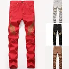 Высококачественные рваные джинсы с вышивкой в стиле хип-хоп для мужчин и женщин, модные облегающие джинсовые брюки с прямыми штанинами, уличная одежда, Брендовые брюки