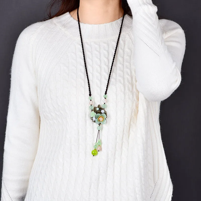 Китайское ожерелье с подвеской из натурального камня для женщин ювелирное