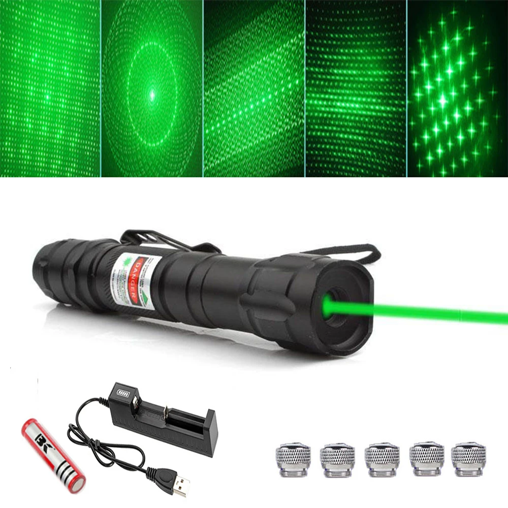 

Laser Pointer 1000m 5mW Green Lasers Sight Military Adjustable Focus Lazer Pen with Battery and Charger + 5 Small Laser Heads