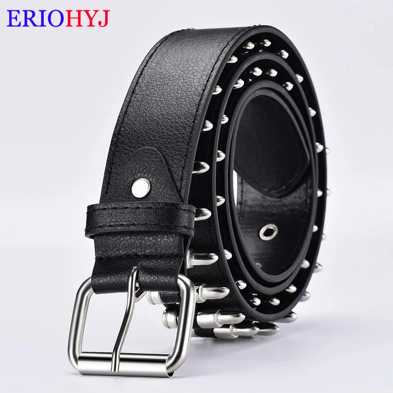 

Hollow Bullet Decoration Belt New Fashion Ladies Leather Belt Luxury Brand Man Belt Personality Rock Wild Adjustable Punk Belt