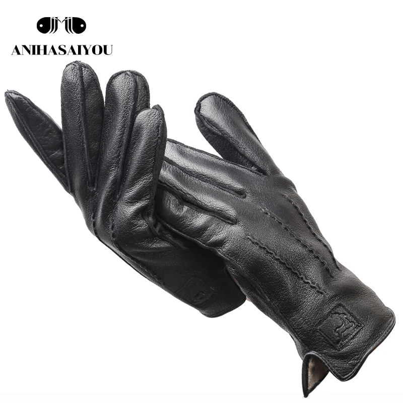Мягкие зимние кожаные перчатки из натуральной кожи для мужчин