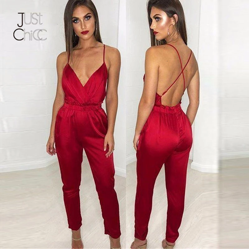 Justchicc красный женский комбинезон s, Летний комбинезон, длинные штаны, комбинезон для женщин, сексуальная полоса, открытая спина, v-образный вырез, верхняя одежда, Прямая поставка