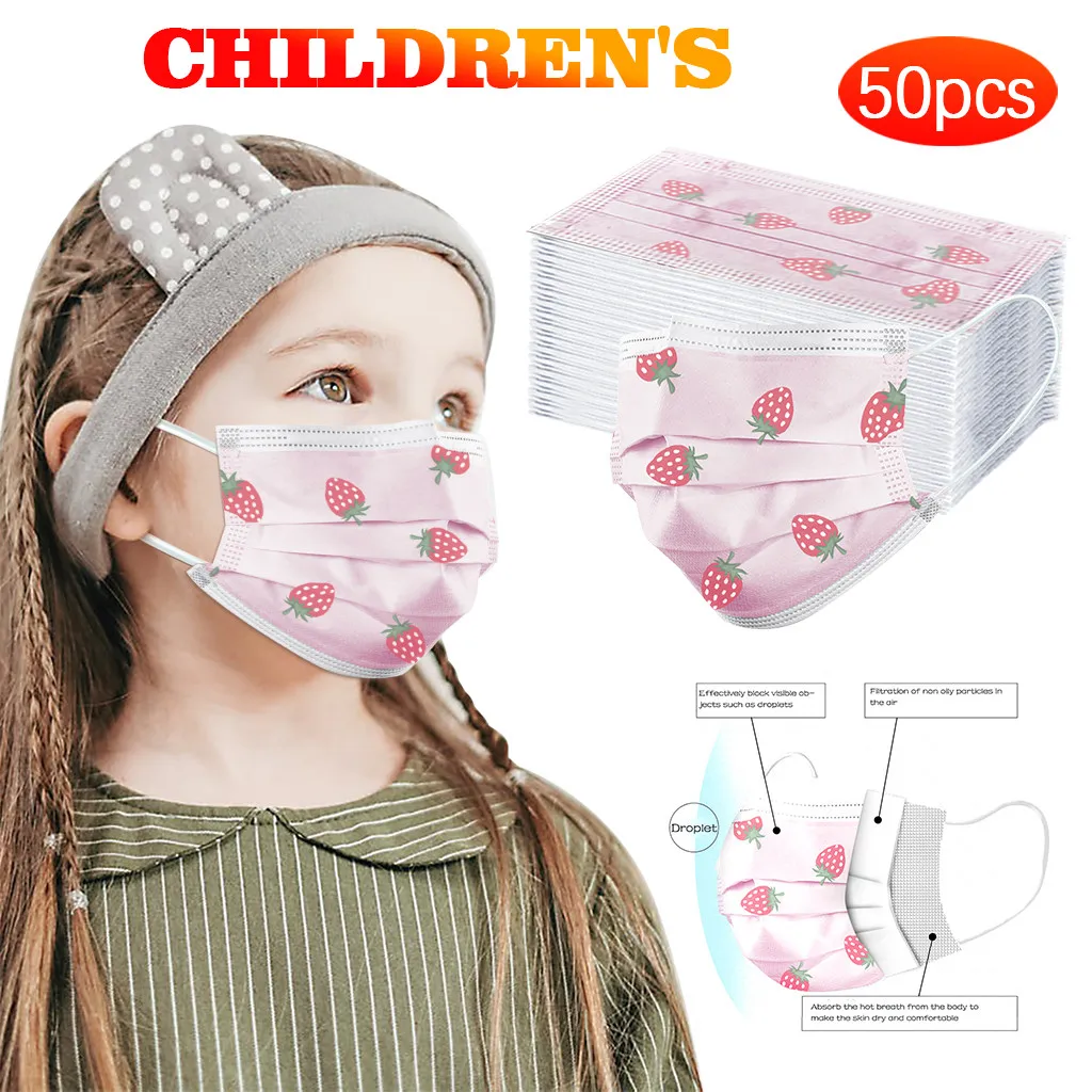 

50pc Child Kids Disposable Face Masks 3 Layer Anti-Dust Pollution Masks Fabric Meltblown Dustproof Cartoon Dog Cat Mask