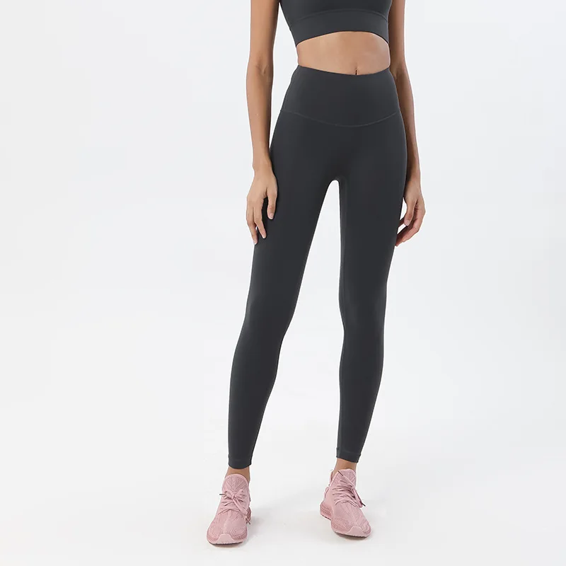 

2022 lulu girl new double-sided matte nude yoga lulu gril pants high waist hip lifting peach hip sports fitness pants