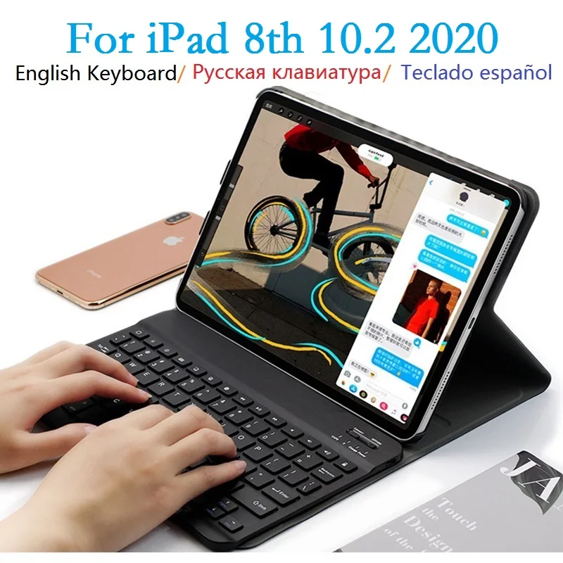 

Чехол с клавиатурой для iPad 8 2020 10.2 чехол с клавиатурой A2270 A2429 чехол с русской и испанской раскладкой для iPad 8 10,2 2020 чехол