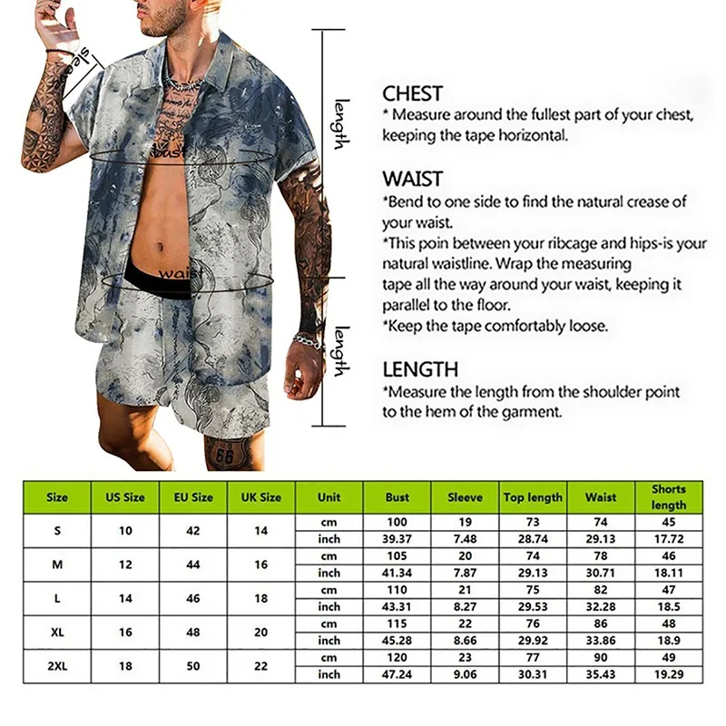 

Men Hawaiian Sets 2021 Summer Printing Short-Sleeved Button Shirt + Beach Shorts Sand Beach Two-Piece Casual Men's Suit