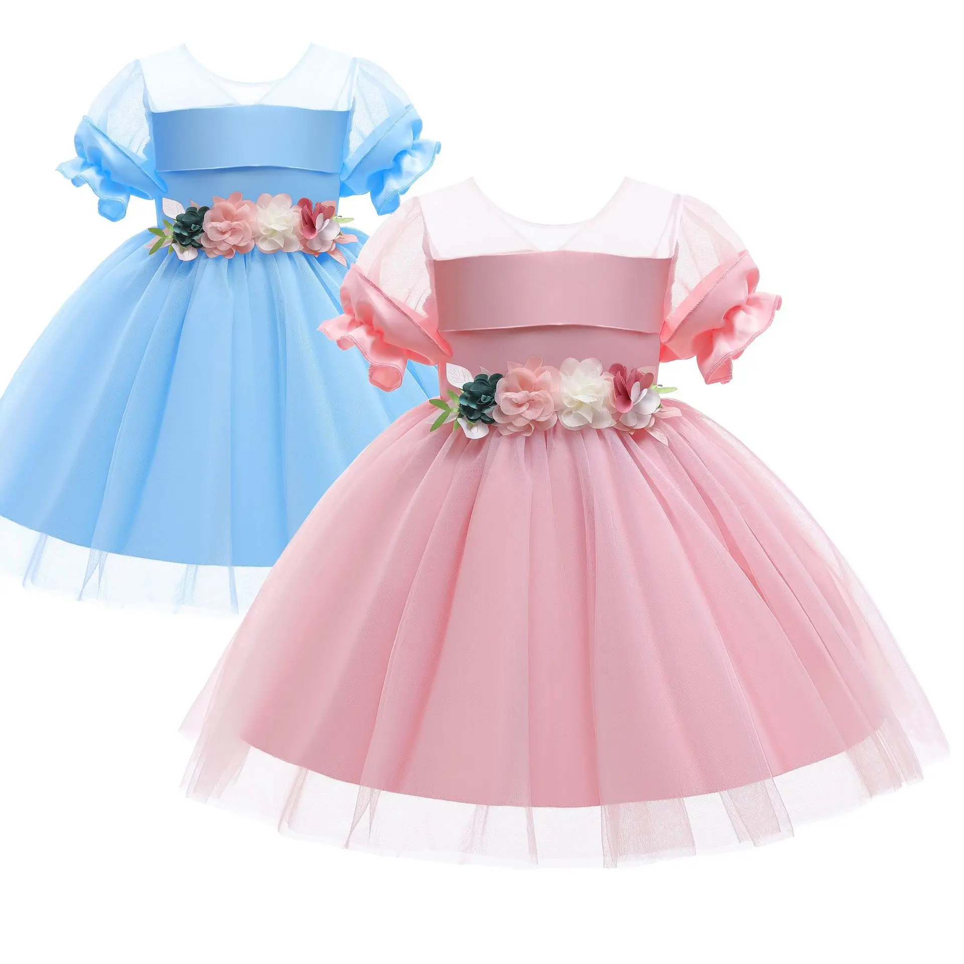 

Solid Summer Girls Dress Vestidos Longue De Verano Robe Soirée Party Fille Ropa Long Children Bridesmaid Evening Princess Prom