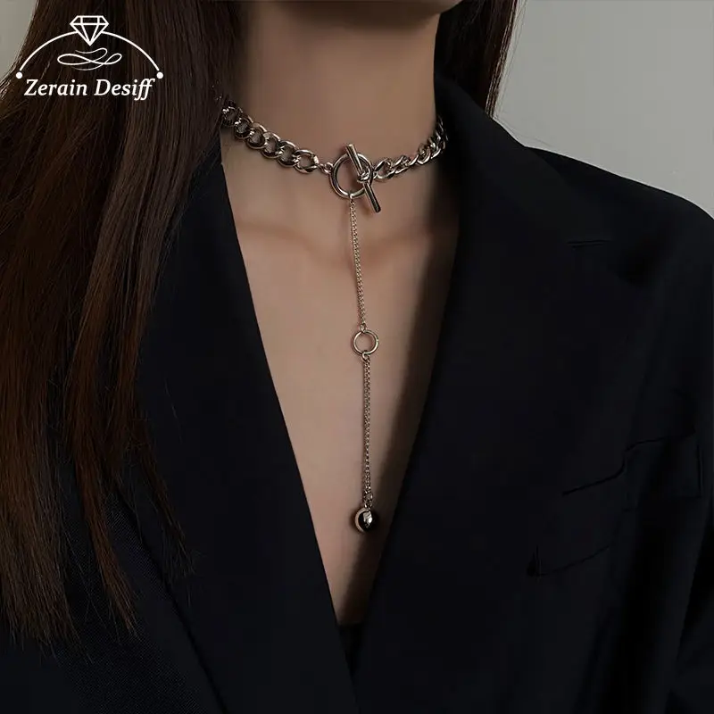 

Hip-hop Long Buckle Necklace Female Trendy Choker Clavicle Chain Niche Design Necklace Jewelry Titanium Steel