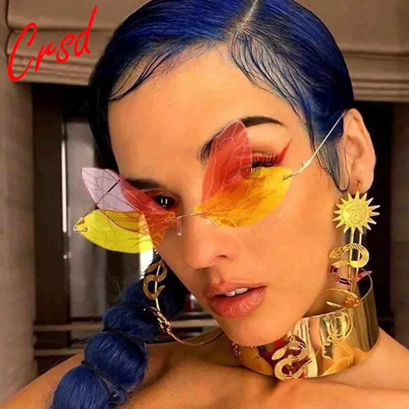 

CRSD 2020 Fashion Rimless Cat Eye Sunglasses Women Vintage Cool Gradient Dragonfly Steampunk Sun Glasses For Female Unisex UV400