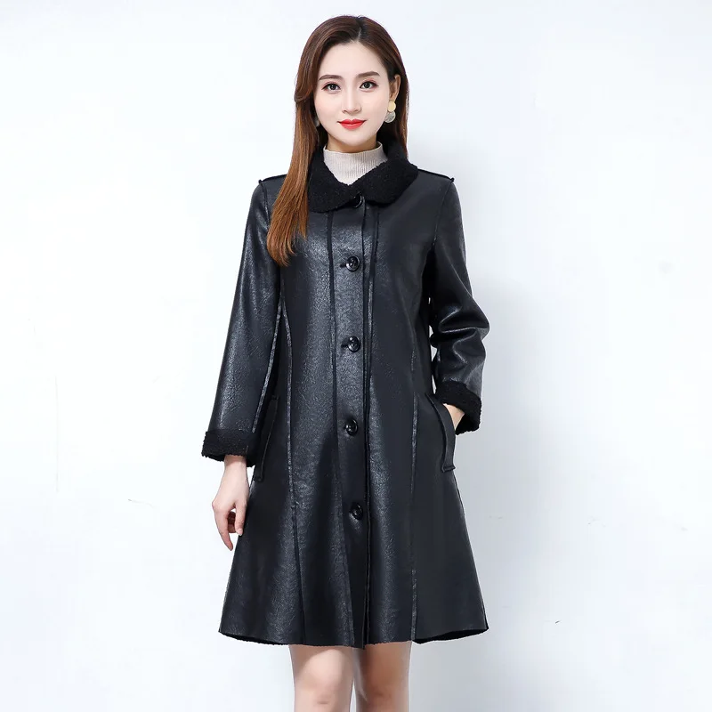 

Manufacturers New Autumn And Winter Long Korean Mother Women's Coat PU Leather Jacket Ladies Leather