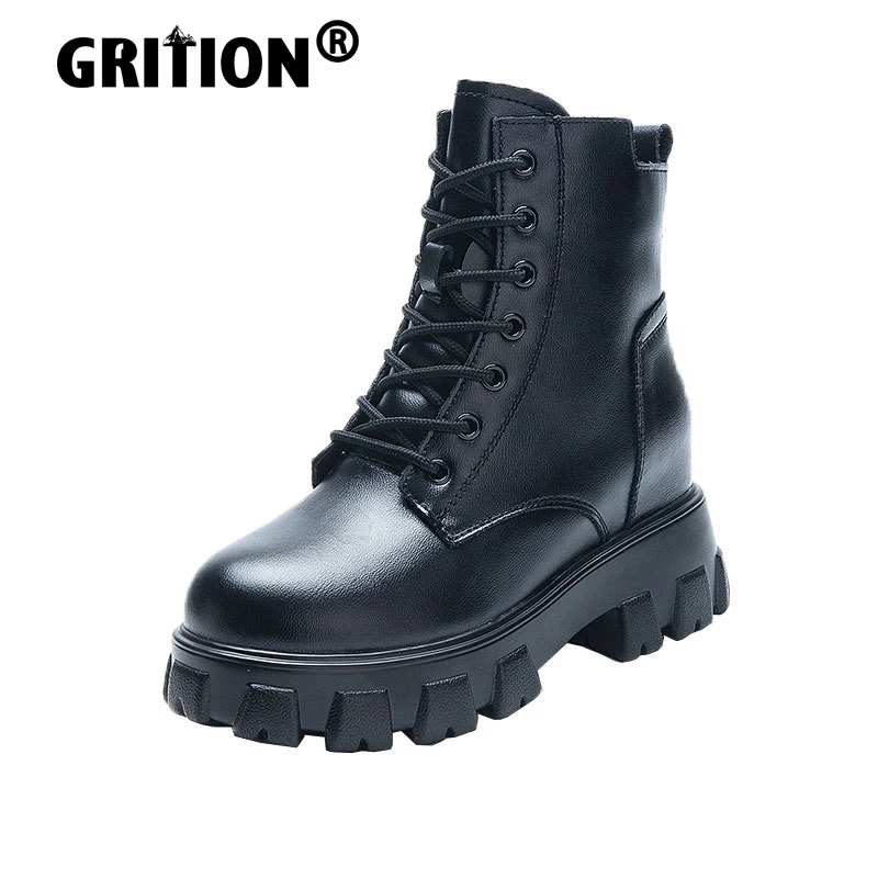 Женские мотоциклетные ботинки GRITION черные повседневные из натуральной кожи на