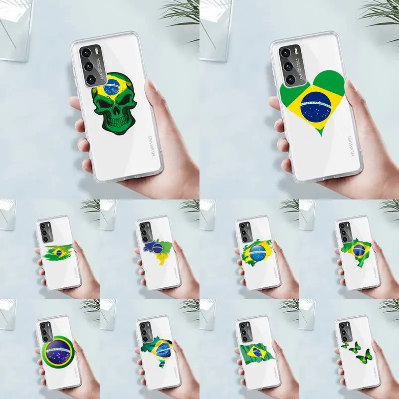 

Brazilian flag Phone Case Transparent For Huawei MATE P 40 30 20 10 pro plus lite X 5G Soft TPU Clear Mobile bags