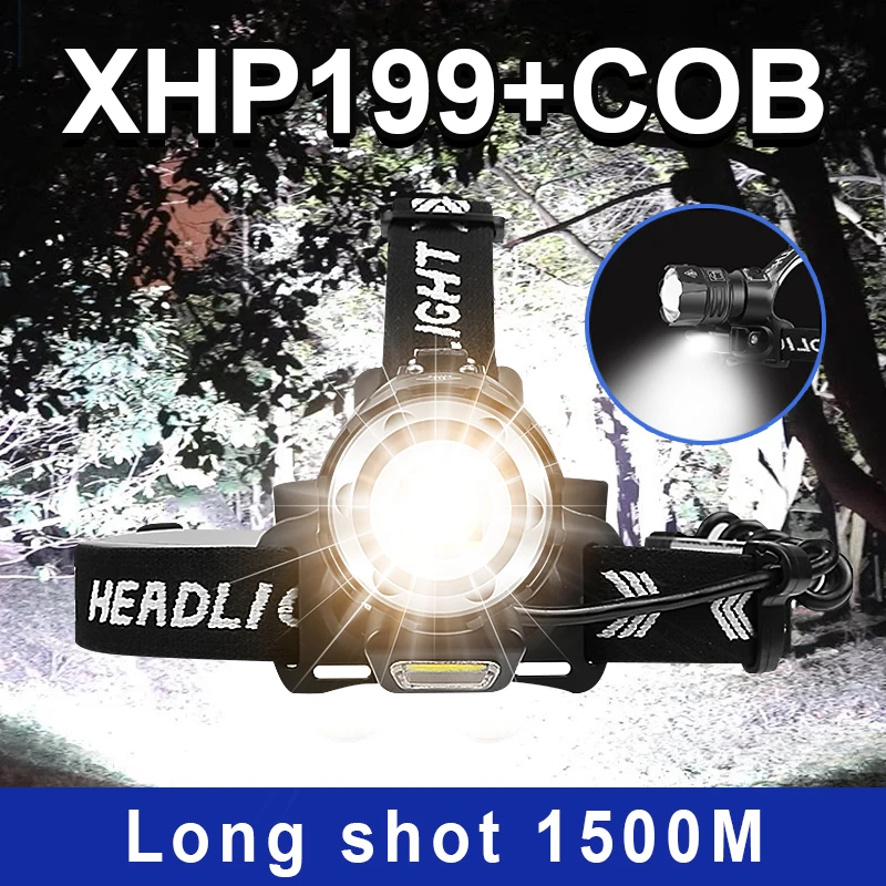 Супер XHP199 светодиодный налобный фонарь мощный перезаряжаемый фонарик XHP160