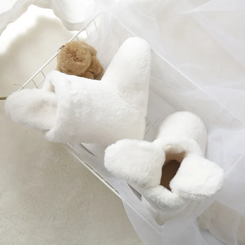 Женские мягкие теплые тапочки из искусственного флиса с заячьими ушками