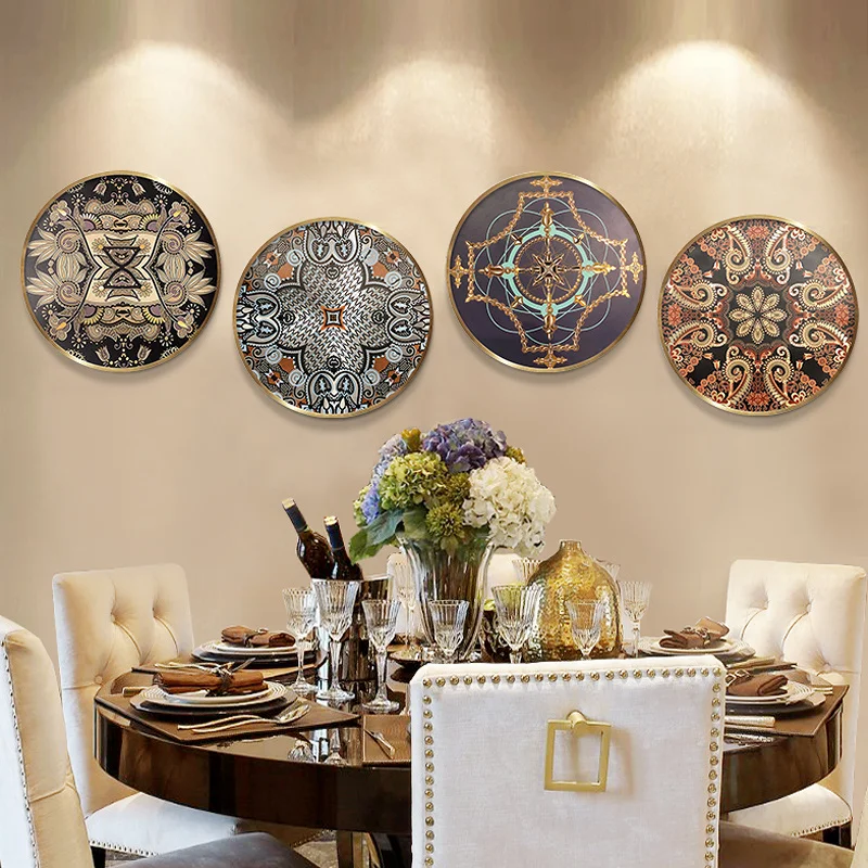 

American fashion metal home decoration accessories light luxury elegant restaurant wall painting retro three-dimensional design
