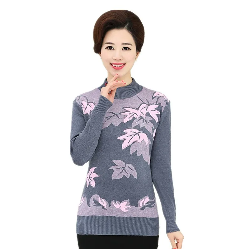 

2019 New Fall Winter Basic Shirt Long-Sleeve Leaves Sweater Pullover Knitted Tops Fashion High Quality Women Slim Elastic Jumper