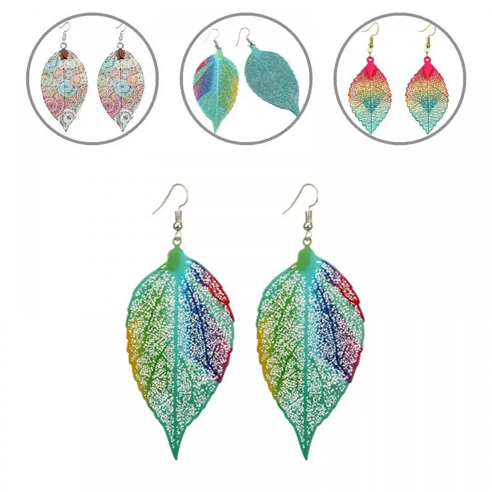 

Ethnic Hollow Colorful Leaf Pendant Drop Women Statement Hook Earrings Jewelry