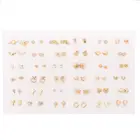 Набор сережек-гвоздиков в виде звезд, аллергенных цветов, цвет золото, небольшие пластиковые, 36 пар в случайном порядке, бантик Сердце Love