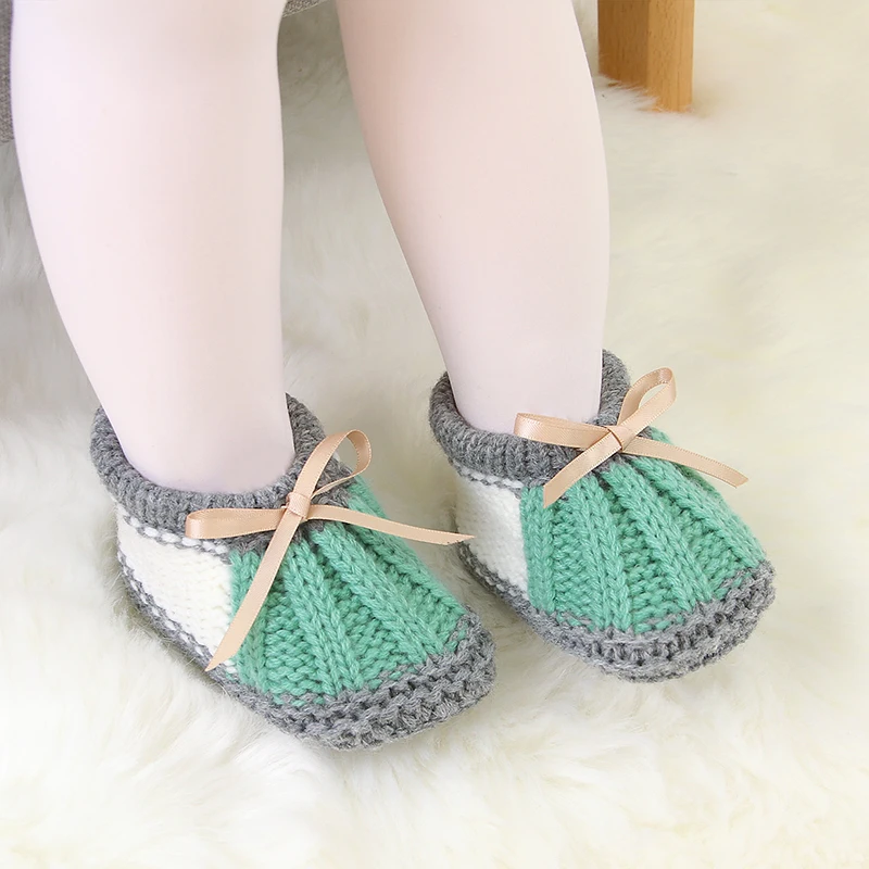 Вязаные ботинки для новорожденных девочек и мальчиков Модные слипоны с