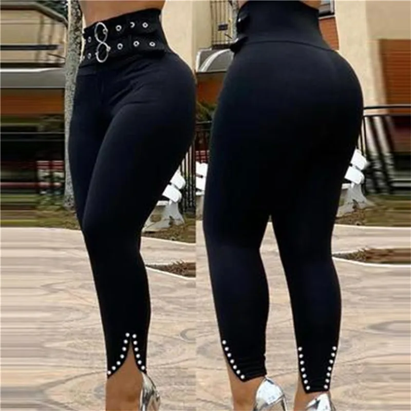 

Women High Waist Skinny Stretchy Pencil Pants With Belt Ladies Sexy Slim Fit Leggings Female Hip Lift Long Trousers